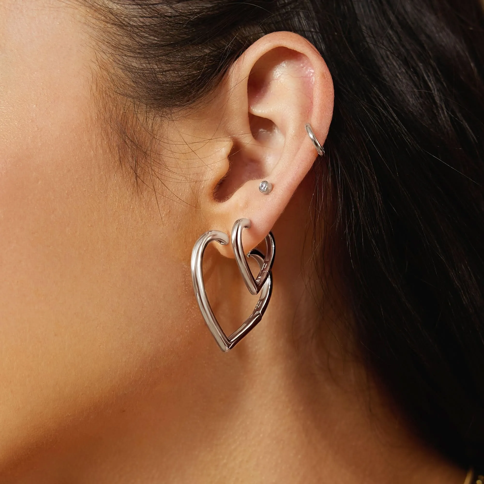 Silver Large Heart Hoop Earrings E064-07H