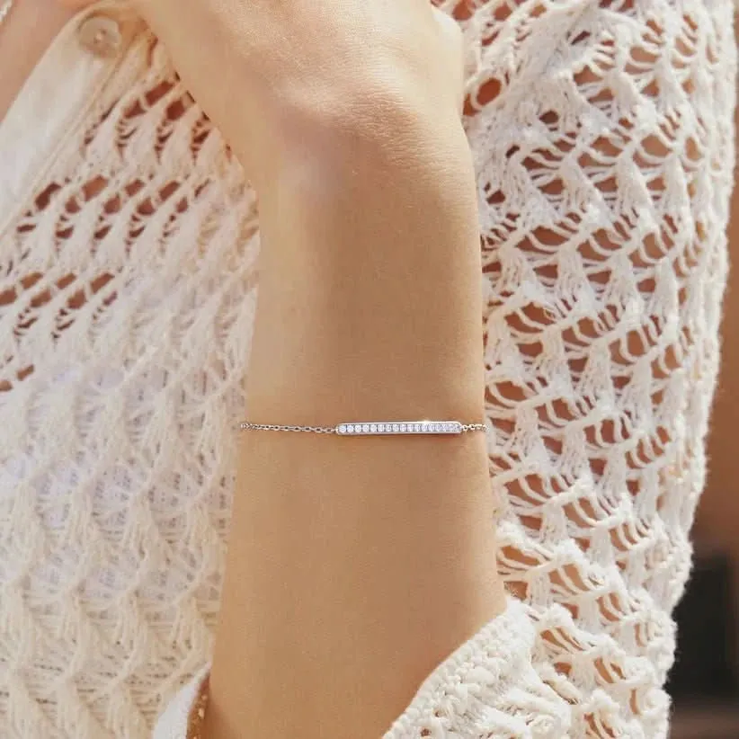 Silver Pav Bar Bracelet B062-02H