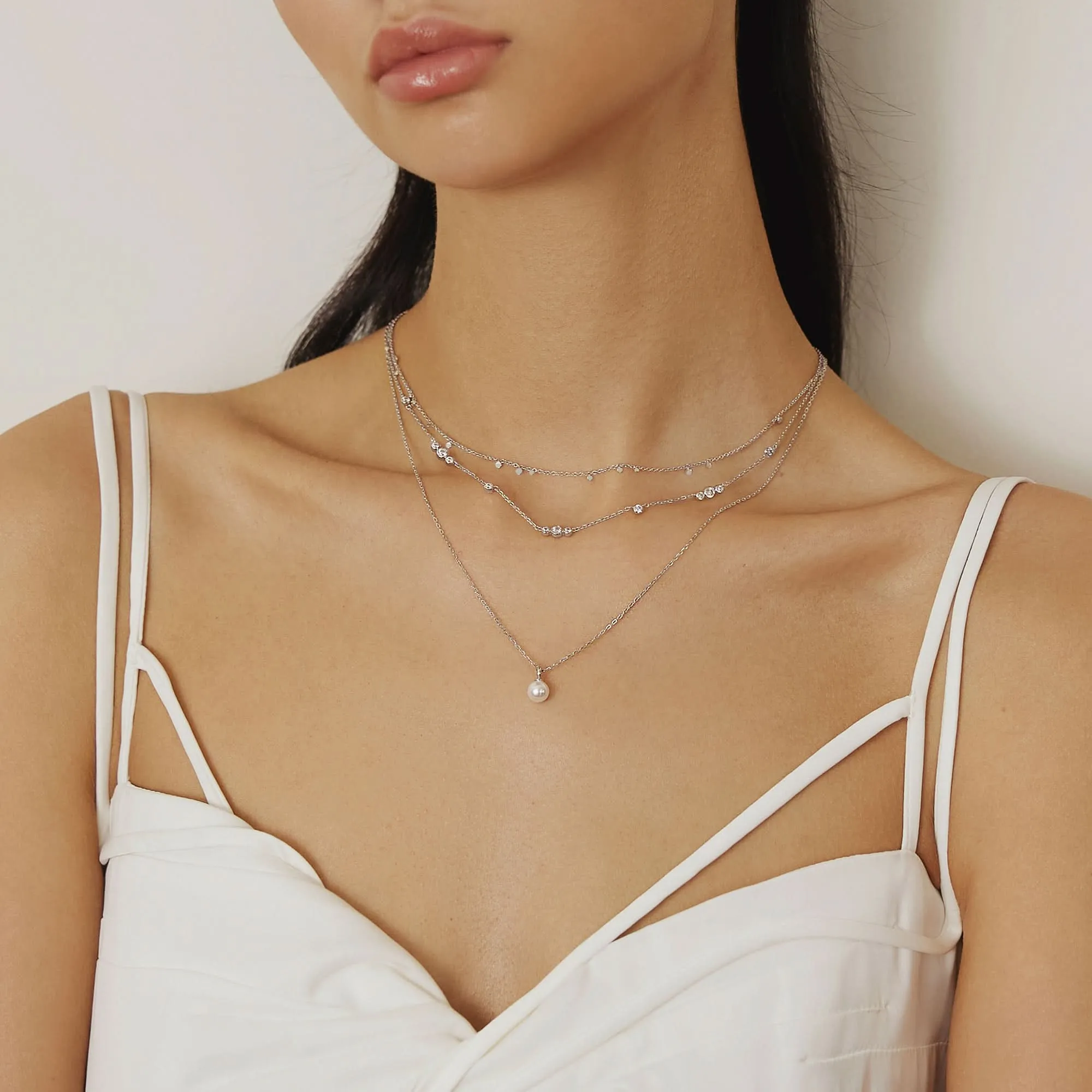 Silver Pearl Drop Pendant Necklace N065-01H