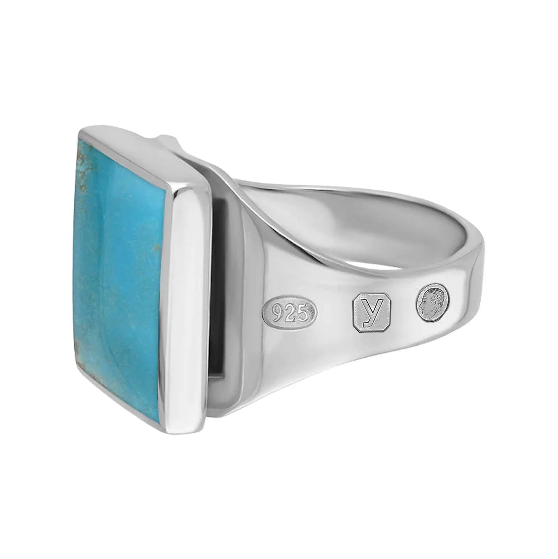 Silver Turquoise King's Coronation Hallmark Small Square Ring D
