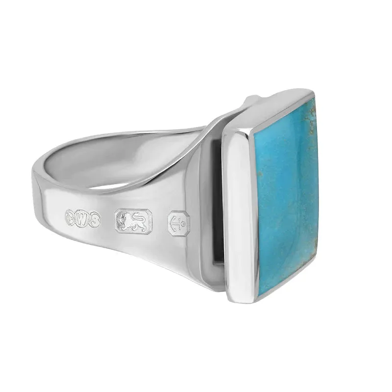 Silver Turquoise King's Coronation Hallmark Small Square Ring D