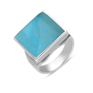 Silver Turquoise King's Coronation Hallmark Small Square Ring D