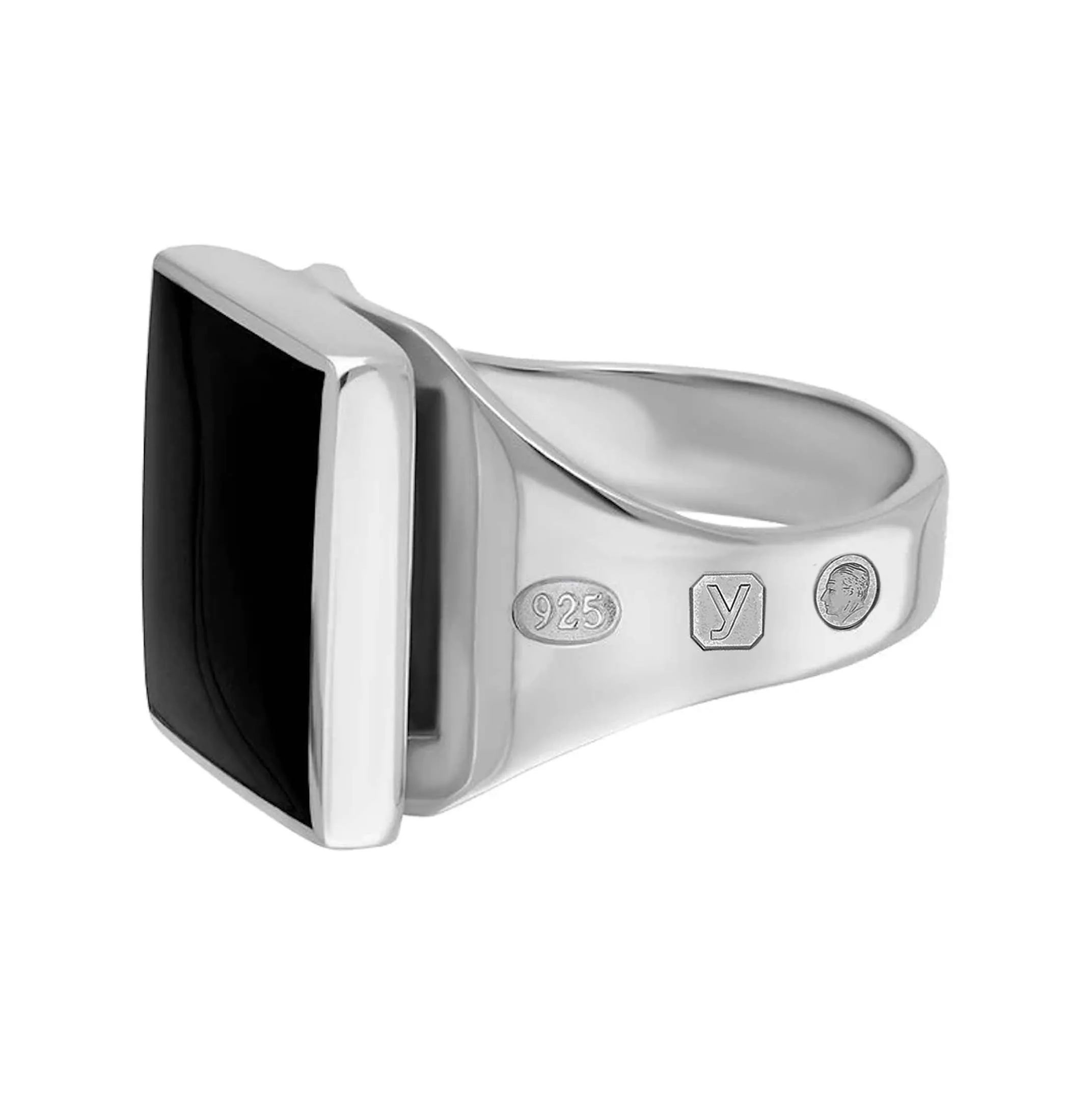Silver Whitby Jet King's Coronation Hallmark Small Square Ring D