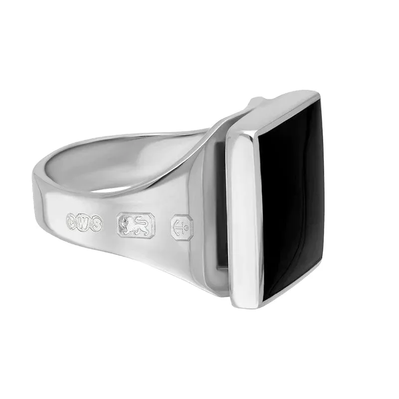 Silver Whitby Jet King's Coronation Hallmark Small Square Ring D
