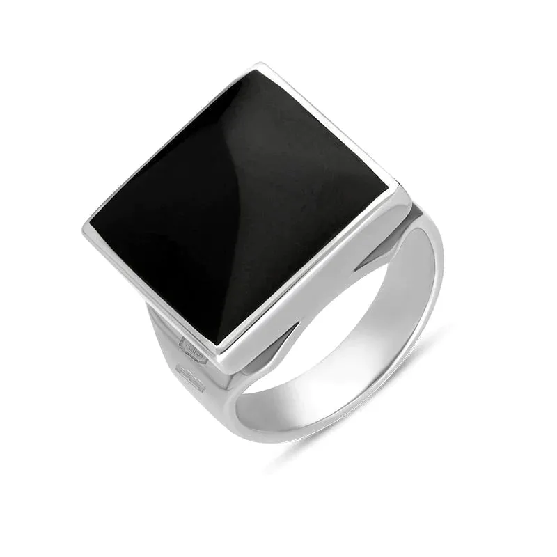 Silver Whitby Jet King's Coronation Hallmark Small Square Ring D