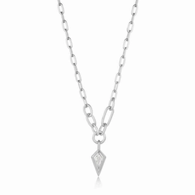 Silver Sparkle Drop Pendant Chunky Chain Necklace N041-02H-W
