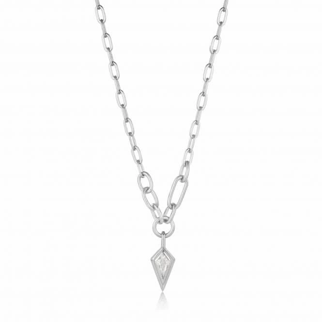 Silver Sparkle Drop Pendant Chunky Chain Necklace N041-02H-W
