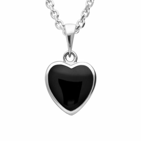 Silver Whitby Jet Small Heart Necklace