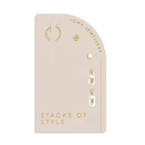 Stacks Of Style Set Of White Pearl Gold Plated Earrings 7822
