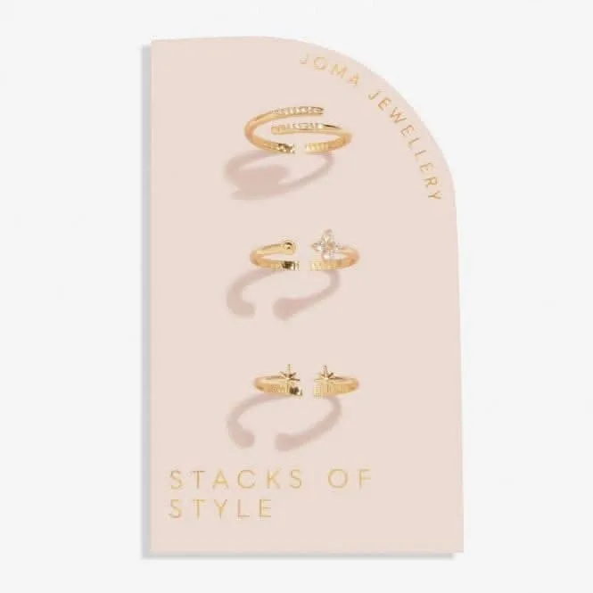 Stacks Of Style Star & Zirconia Gold Plated Set Of 3 Rings 7224