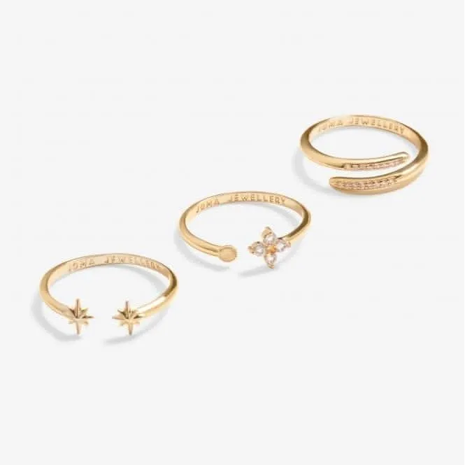 Stacks Of Style Star & Zirconia Gold Plated Set Of 3 Rings 7224