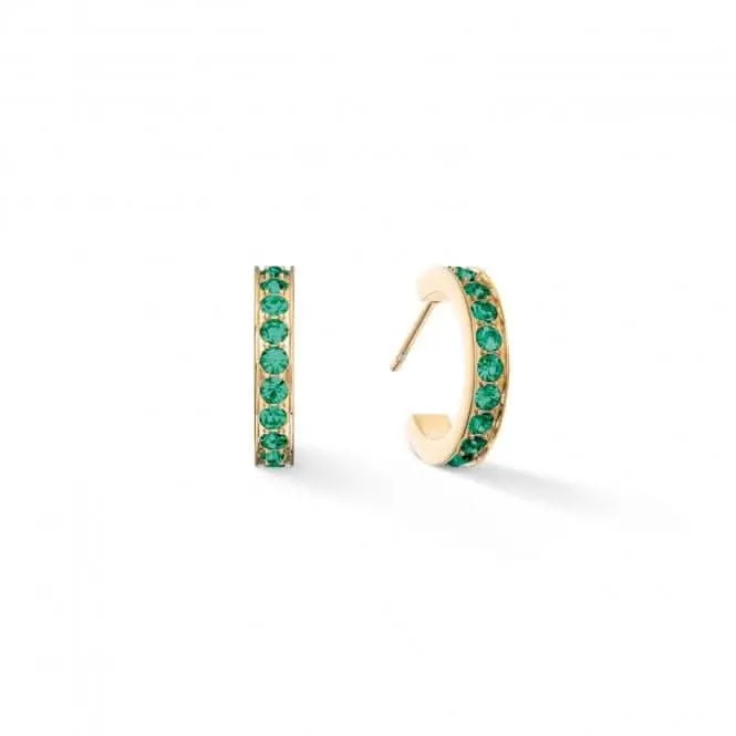 Stainless Steel Crystal Glass Dark Green Gold Earrings 0127/21-0549