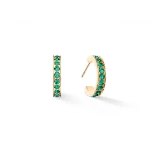 Stainless Steel Crystal Glass Dark Green Gold Earrings 0127/21-0549