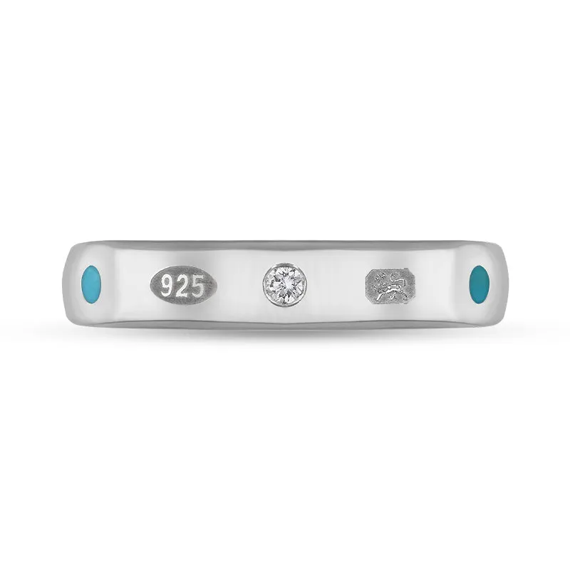 Sterling Silver 0.08ct Diamond Turquoise King's Coronation Hallmark 4mm Ring D
