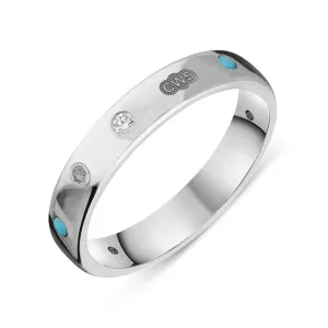 Sterling Silver 0.08ct Diamond Turquoise King's Coronation Hallmark 4mm Ring D