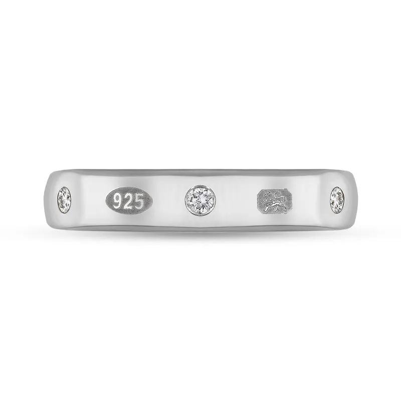 Sterling Silver 0.15ct Diamond King's Coronation Hallmark 4mm Ring D