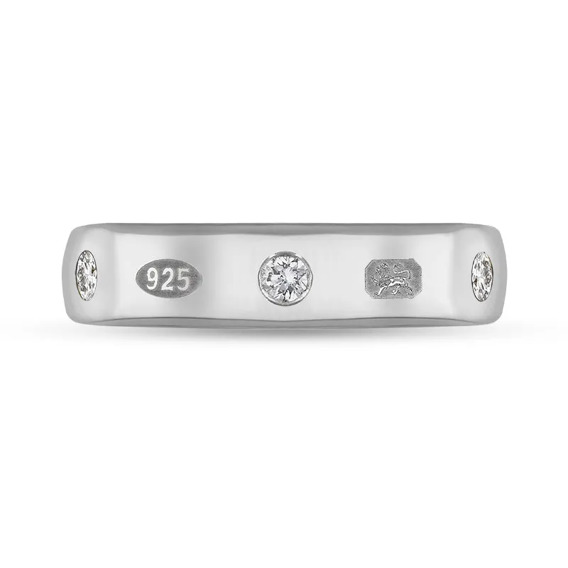 Sterling Silver 0.15ct Diamond King's Coronation Hallmark 5mm Ring D