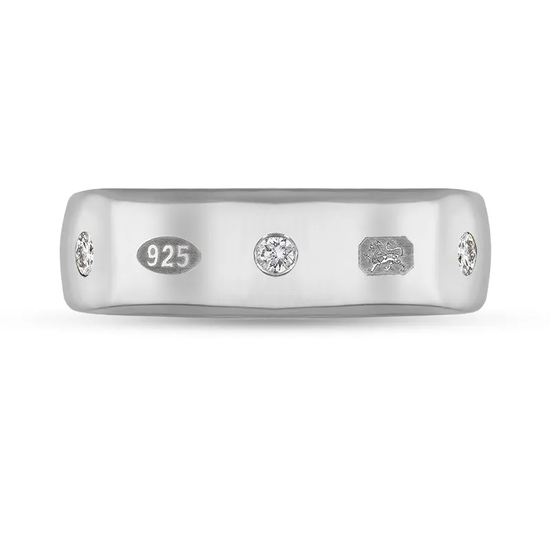 Sterling Silver 0.18ct Diamond King's Coronation Hallmark 6mm Ring D