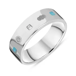 Sterling Silver 0.18ct Diamond Turquoise King's Coronation Hallmark Princess Cut 6mm Ring D