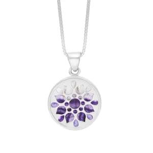 Sterling Silver 17mm Blue John Chatsworth Dcor Round Flower Burst Pendant