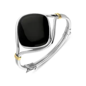 Sterling Silver 18ct Yellow Gold Whitby Jet Square Hinged Bangle