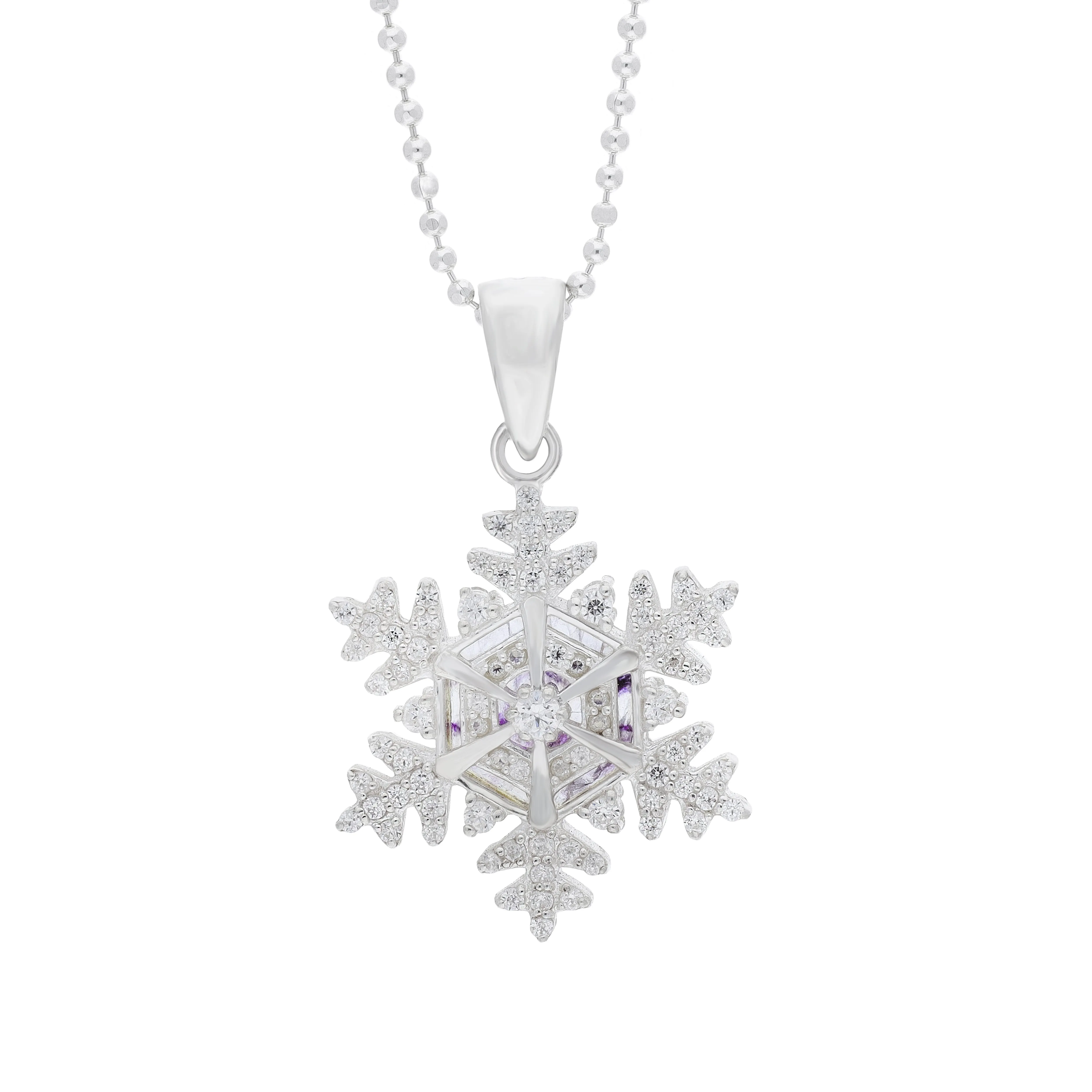 Sterling Silver 20mm White Cubic Zirconia & Blue John Snowflake Pendant