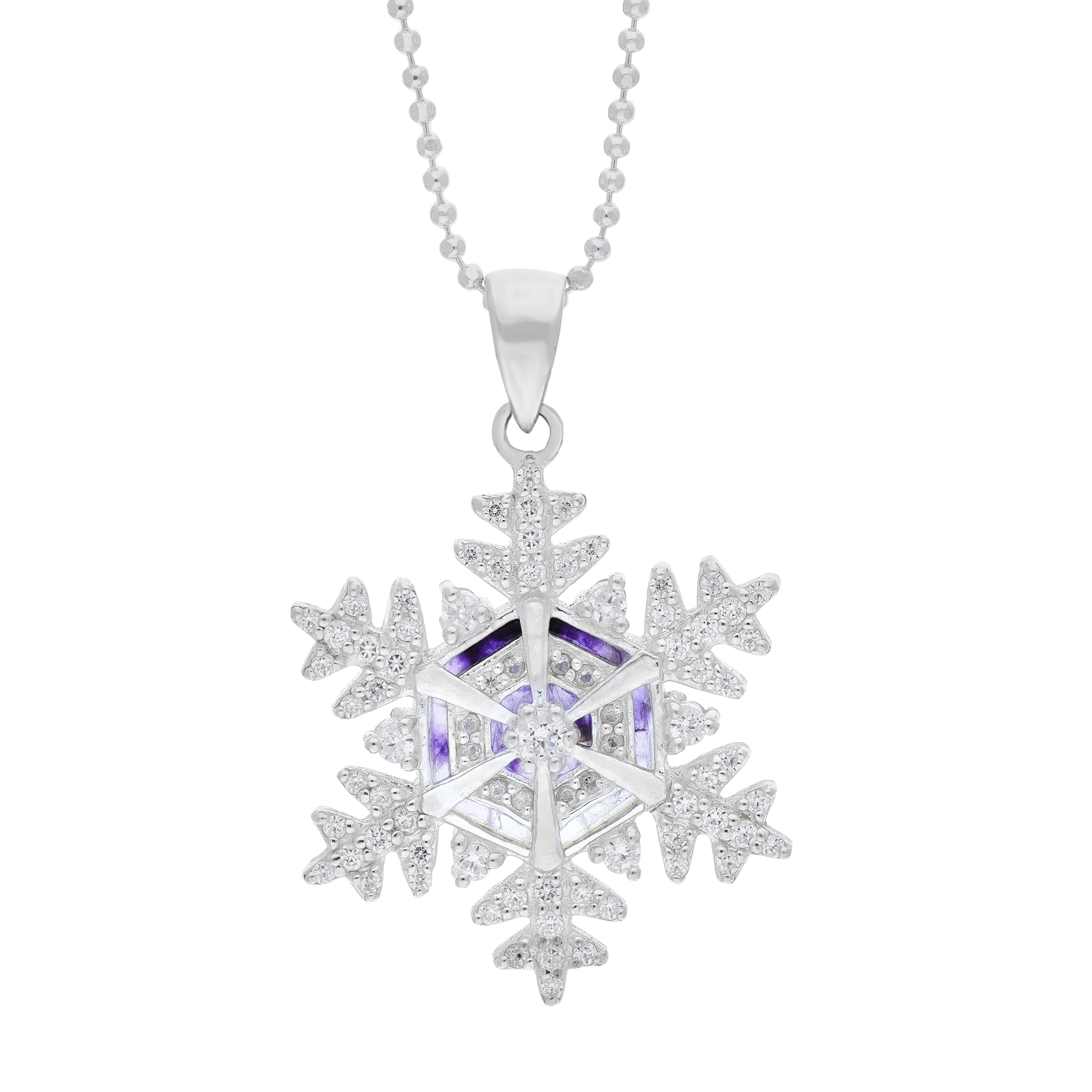 Sterling Silver 26mm White Cubic Zirconia & Blue John Snowflake Pendant