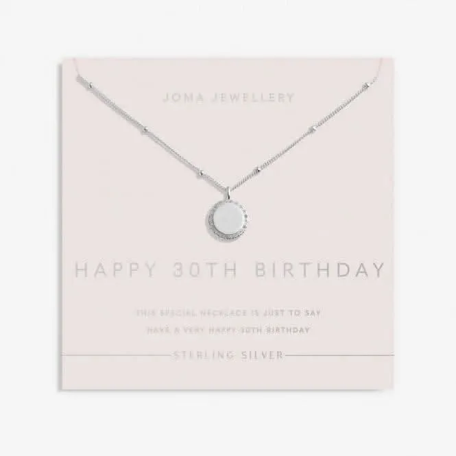 Sterling Silver 30th Birthday Disc Pave 46cm   5cm Necklace JJS0022