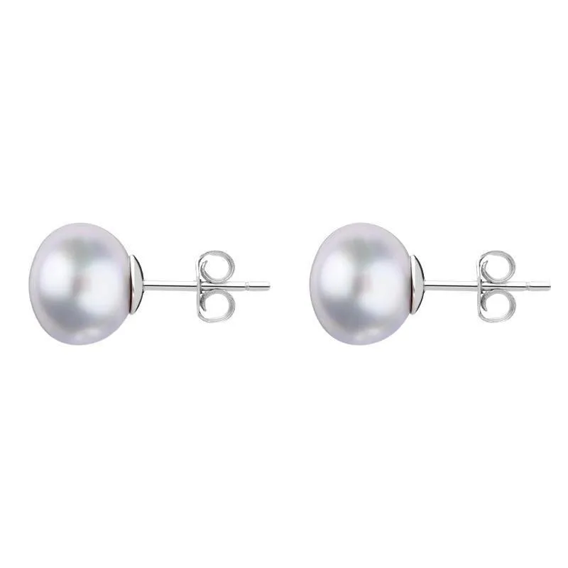 Sterling Silver 8mm Grey Freshwater Pearl Stud Earrings