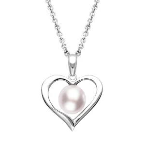 Sterling Silver 8mm Pink Pearl Open Heart Necklace