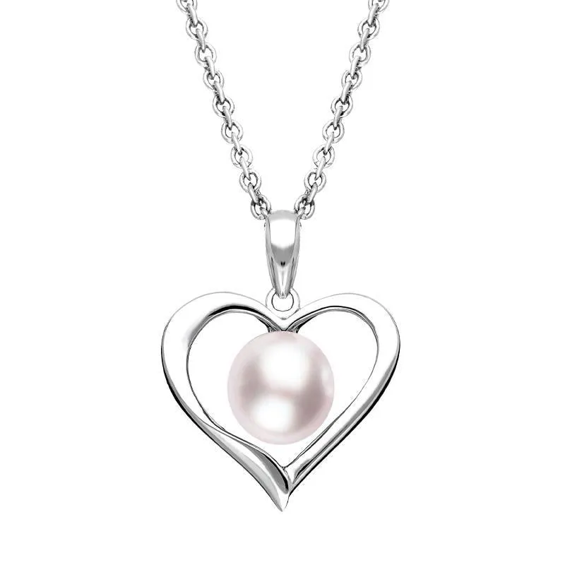 Sterling Silver 8mm Pink Pearl Open Heart Necklace
