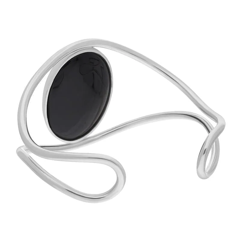 Sterling Silver 9ct Yellow Gold Whitby Jet Moon Cloud Bat Cuff Bangle
