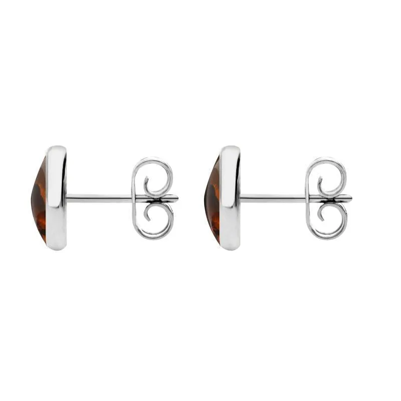 Sterling Silver Amber 8mm Classic Large Round Stud Earrings