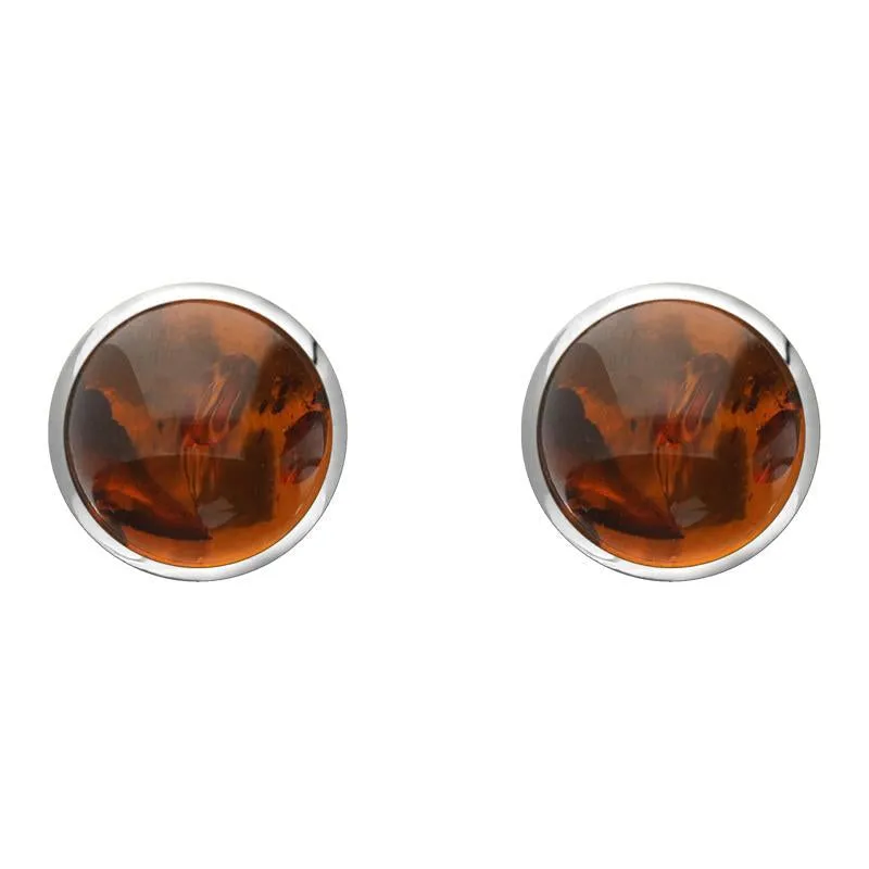 Sterling Silver Amber 8mm Classic Large Round Stud Earrings