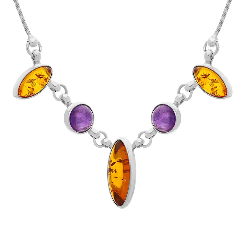 Sterling Silver Amber Amethyst Necklace D