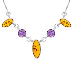 Sterling Silver Amber Amethyst Necklace D