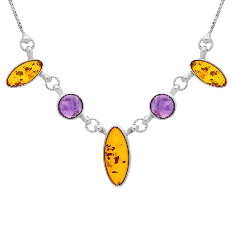 Sterling Silver Amber Amethyst Necklace D