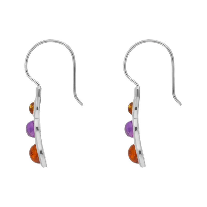 Sterling Silver Amber Amethyst Tapered Round Drop Earrings