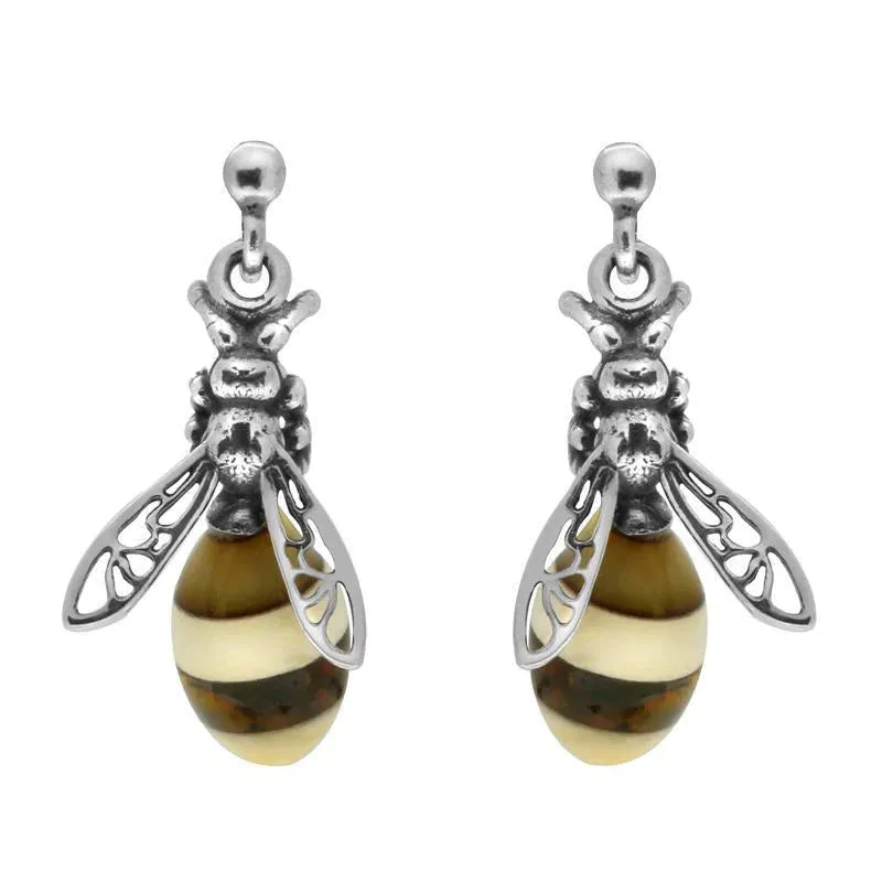 Sterling Silver Amber Bee Stud Earrings