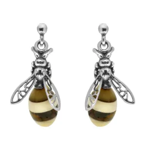 Sterling Silver Amber Bee Stud Earrings
