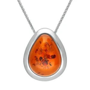Sterling Silver Amber Chunky Pear Framed Necklace