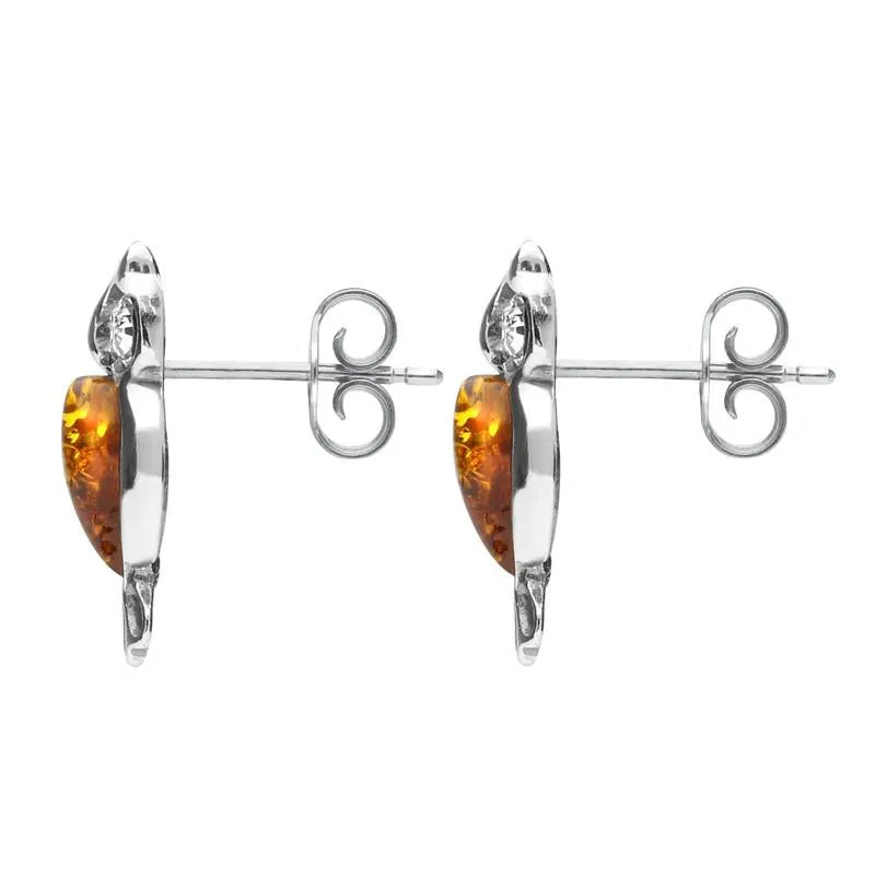 Sterling Silver Amber Cubic Zirconia Owl Stud Earrings