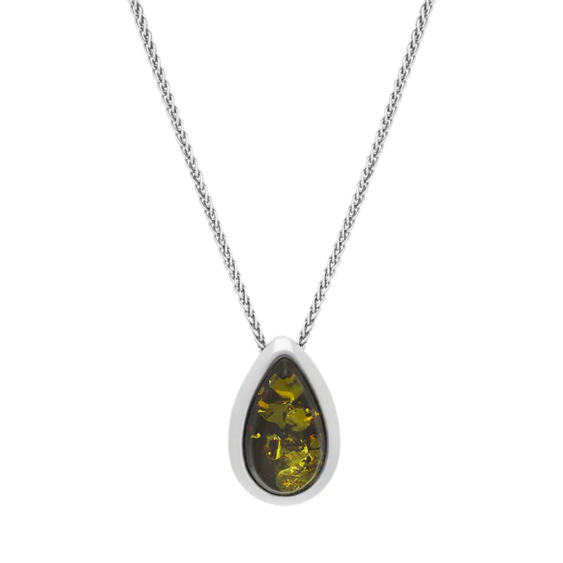 Sterling Silver Amber Framed Pear Shaped Necklace