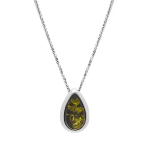 Sterling Silver Amber Framed Pear Shaped Necklace