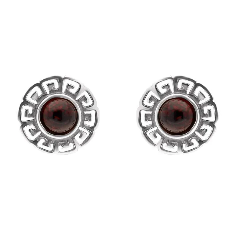 Sterling Silver Amber Greek Style Stud Earrings