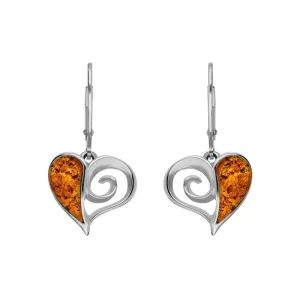 Sterling Silver Amber Heart Drop Earrings