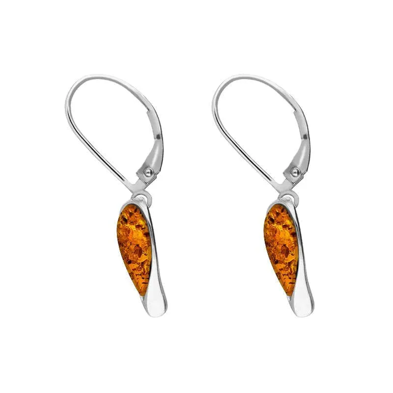 Sterling Silver Amber Heart Drop Earrings