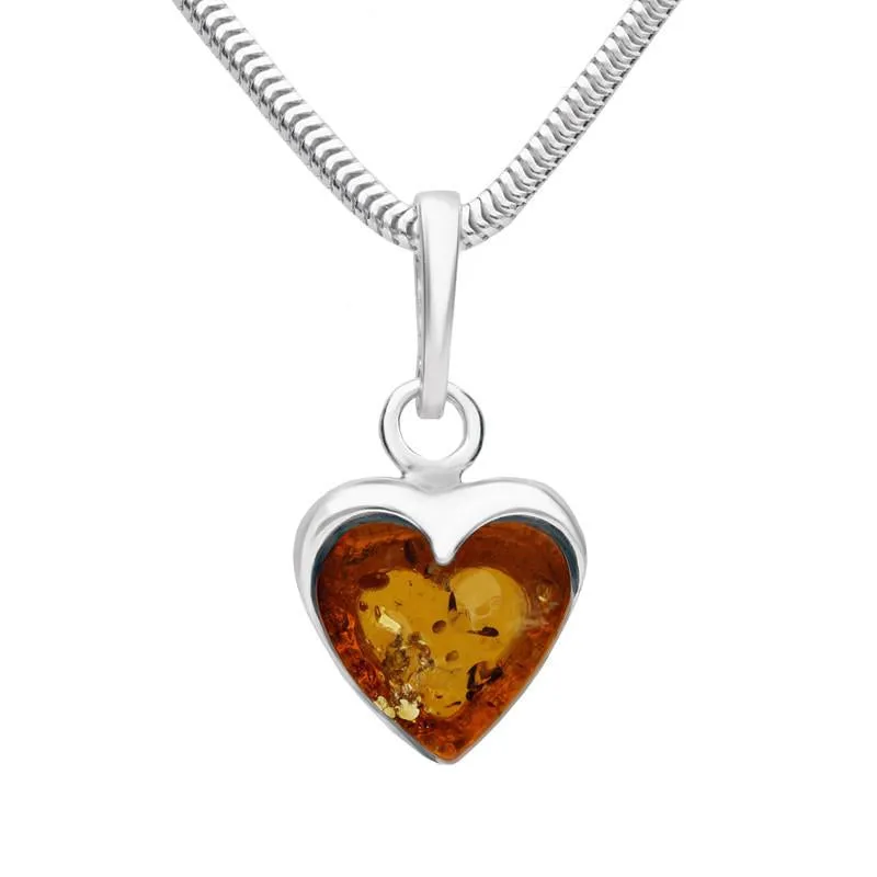 Sterling Silver Amber Heart Necklace