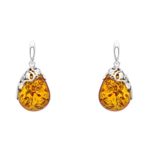 Sterling Silver Amber Leaf Pear Drop Earrings D