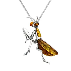 Sterling Silver Amber Mantis Necklace